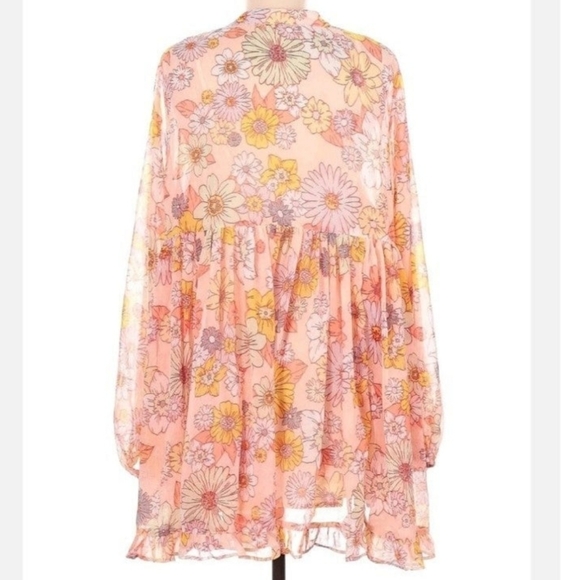 Coral light peach long sleeve boho floral dress Size Medium - Picture 5 of 8